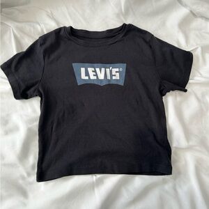 Levi's Women’s Cropped Black Tee with Blue Logo